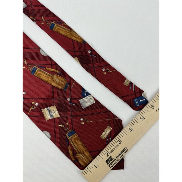 Cravatteria Reale Red Silk Golf-Themed Tie Plaid Chaps Made In Italy 4" - Picture 8 of 8